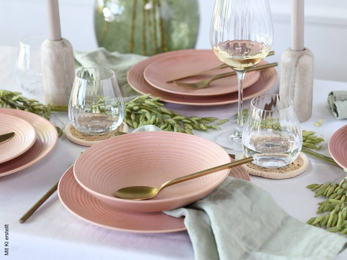 CreaTable Tafelservice Catania Peach rot Steinzeug 12 tlg.