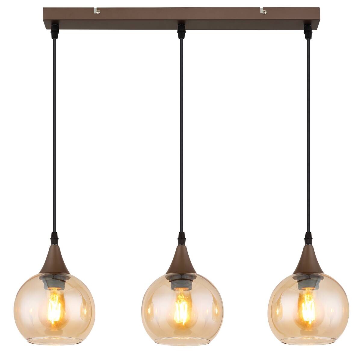 Pendelleuchte Nika Cappuccino amber Metall Glas B/H/L: ca. 15x61x120 cm E27 3 Brennstellen