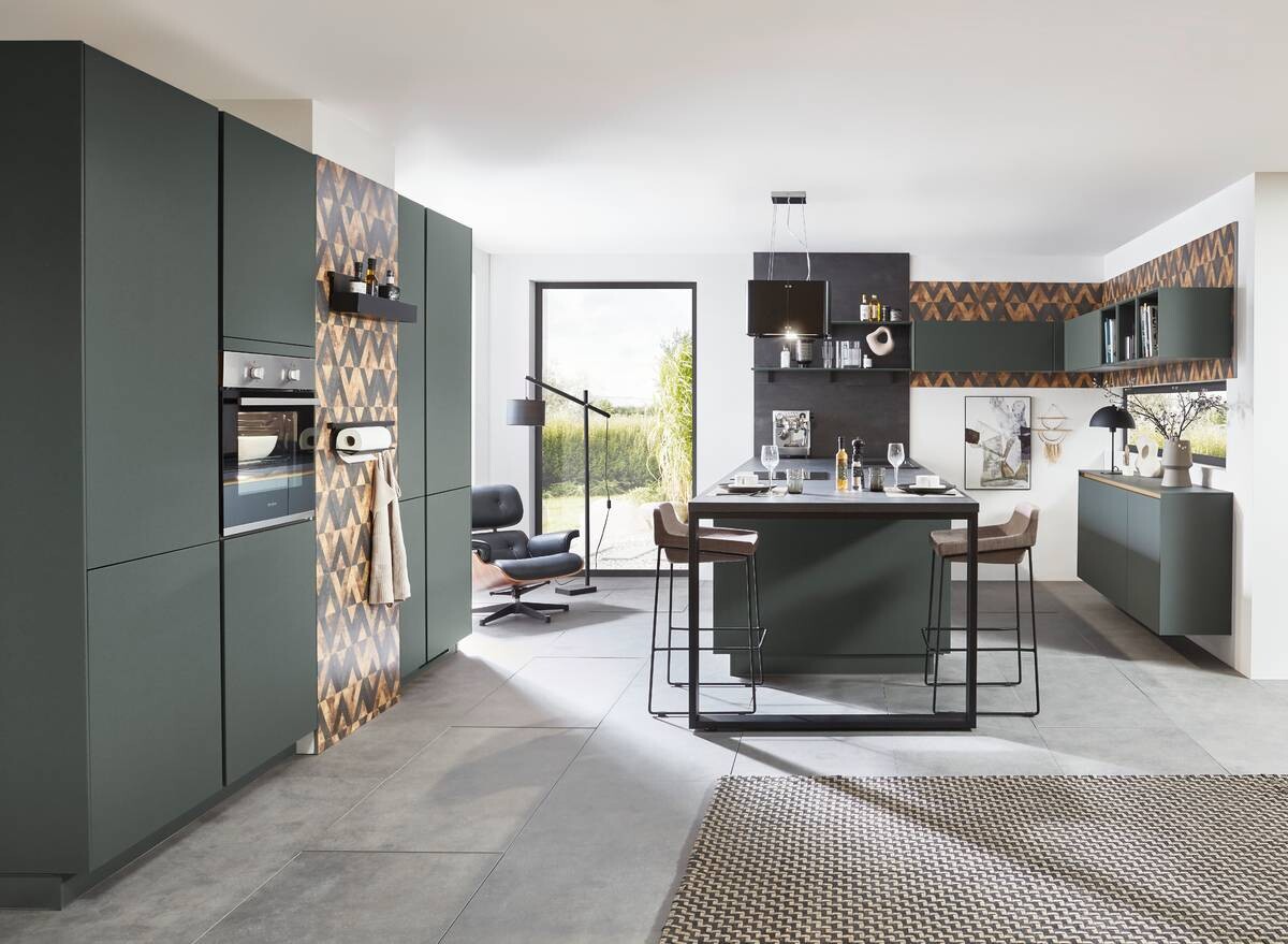 nobilia Inselküche Easytouch Mineralgrün Lacklaminat B/T/L: ca. 272x60x262 cm