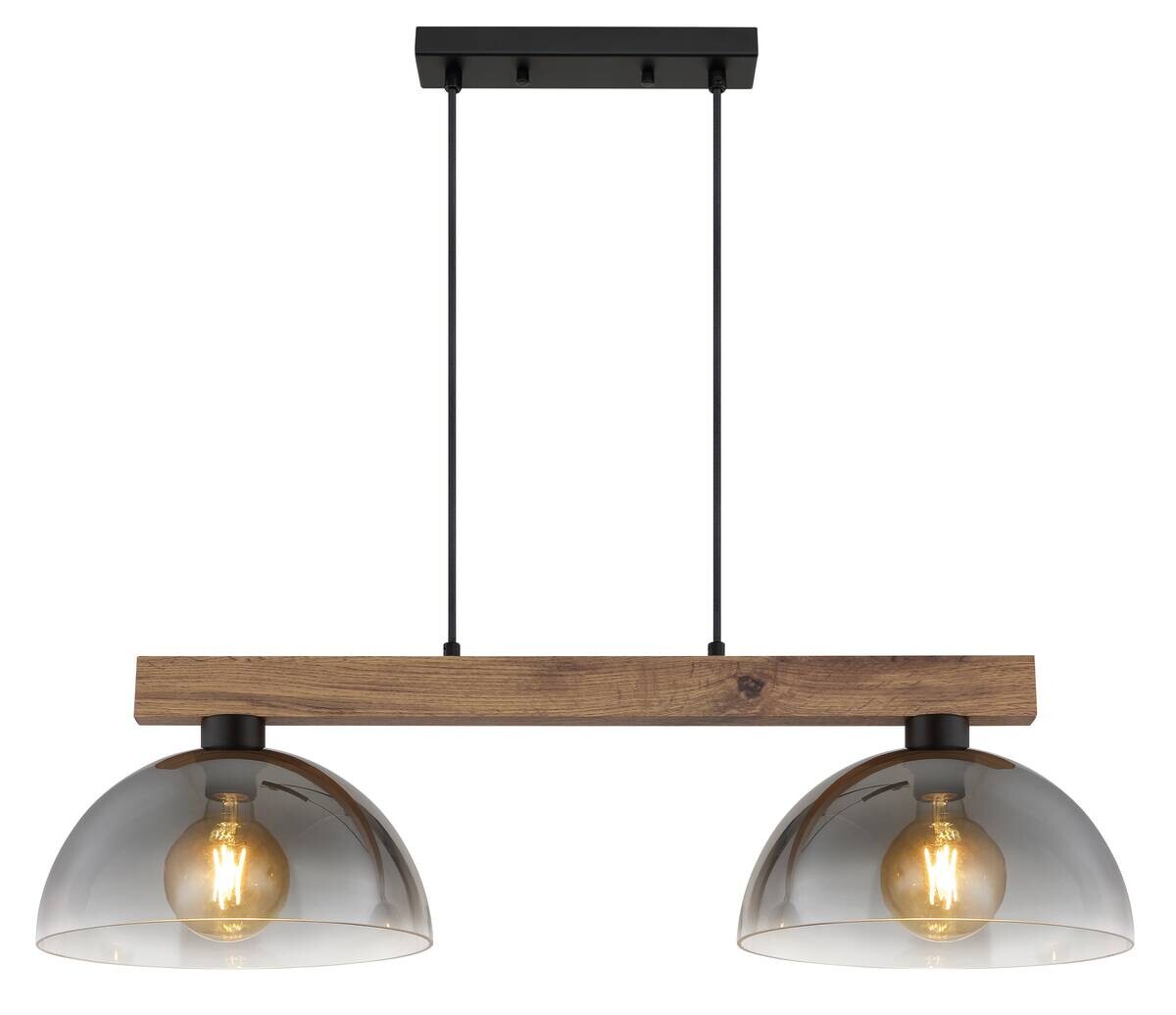 GLOBO Hängeleuchte dunkelbraun Rauch mattschwarz Holz Metall Glas B/H/L: ca. 30x120x85 cm E27 2 Brennstellen