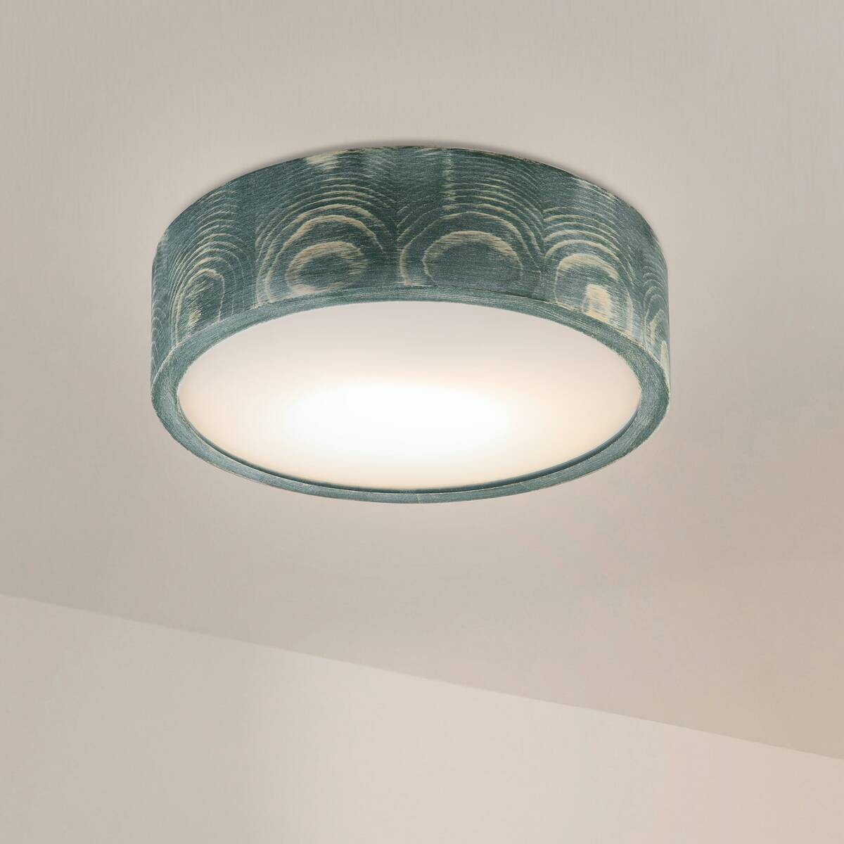 Lamkur Deckenleuchte grün hellbraun Holz Glas B/H/L: ca. 28x28x10 cm 1 Brennstellen