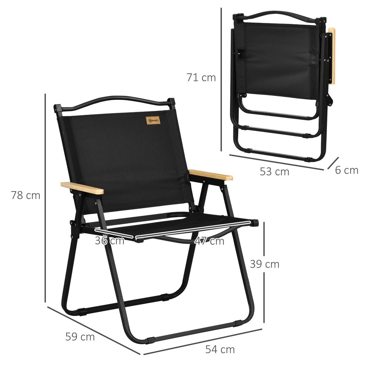 Outsunny Campingstuhl 2er Set schwarz Stahl B/H/L: ca. 59x78x54 cm