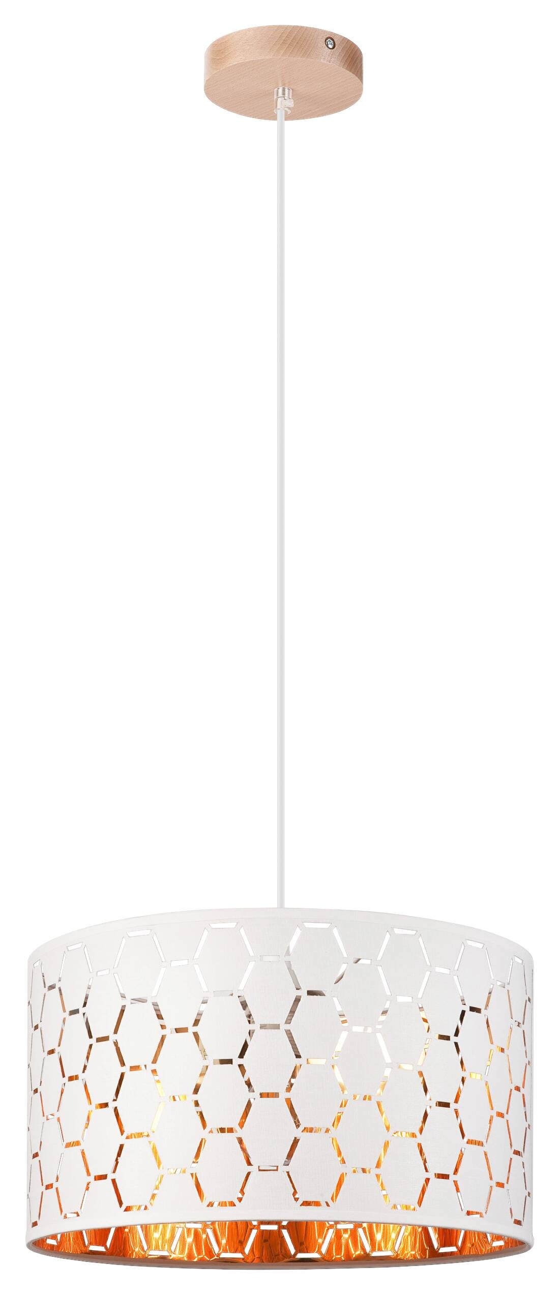 Lamkur Pendelleuchte weiß Holz B/H/L: ca. 37x23x37 cm E27 1 Brennstellen