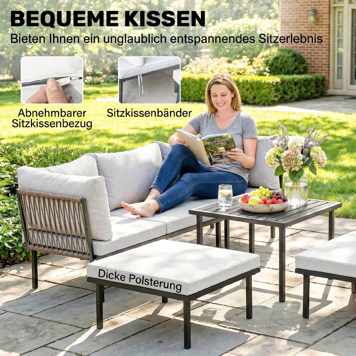 Outsunny Loungemöbel hellgrau Metall B/H/L: ca. 176x64x234 cm