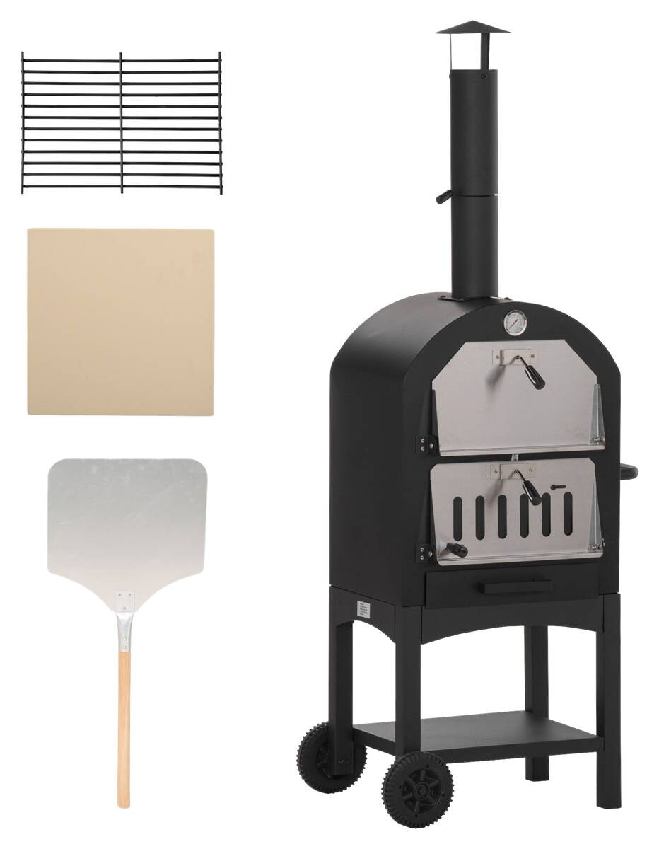 Outsunny Pizzaofen mit Schornstein schwarz Stahl B/H/L: ca. 54x161x63 cm