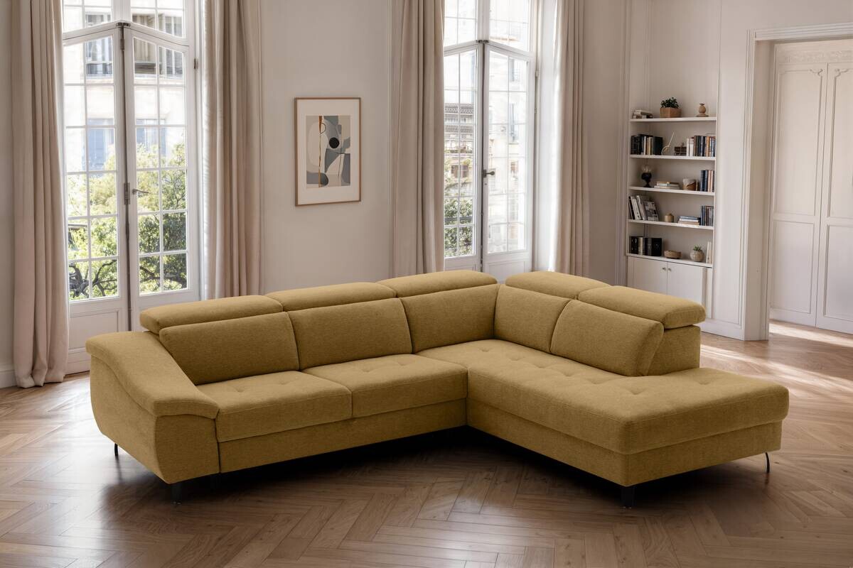 Ecksofa mit Bettfunktion senf Flachgewebe B/H/T: ca. 280x96x238 cm