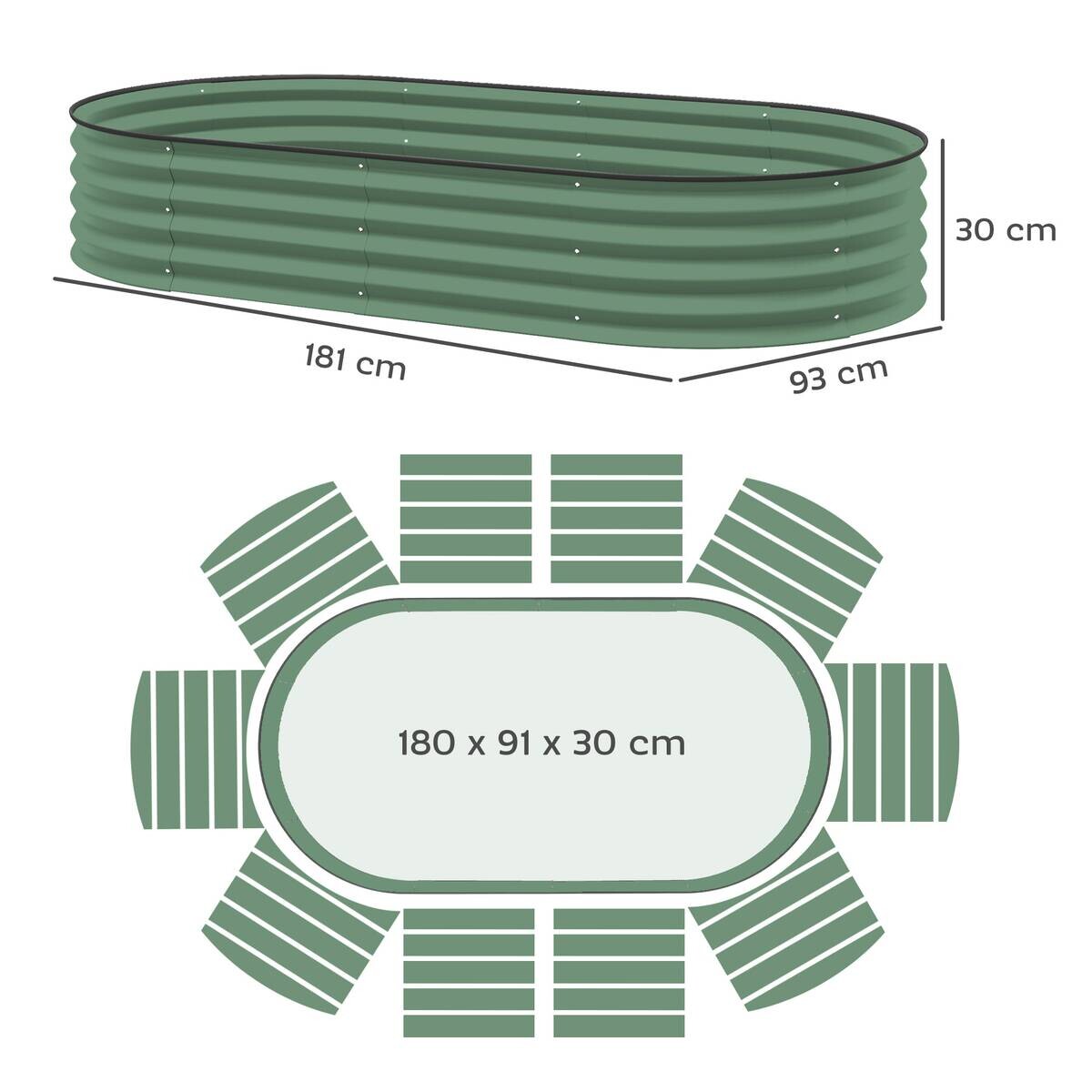 Outsunny Hochbeet 2er Set grün Stahl B/H/L: ca. 93x30x181 cm