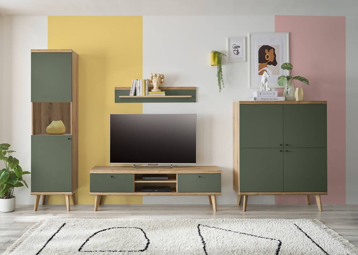 Vitrine Alva Eiche Evoke Coast Nachbildung salbei B/H/T: ca. 50x197x40 cm