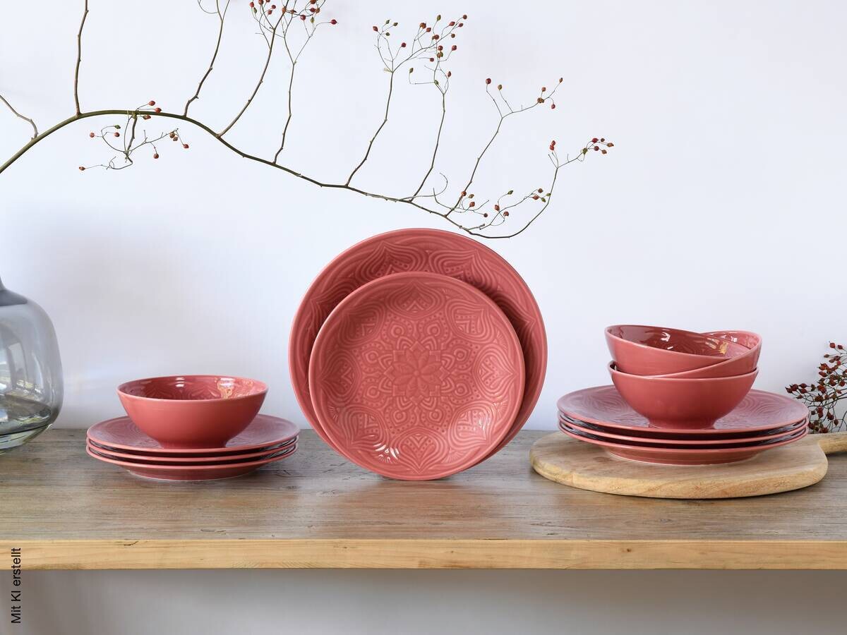 CreaTable Tafelservice Orient Mandala rot Porzellan 12 tlg.