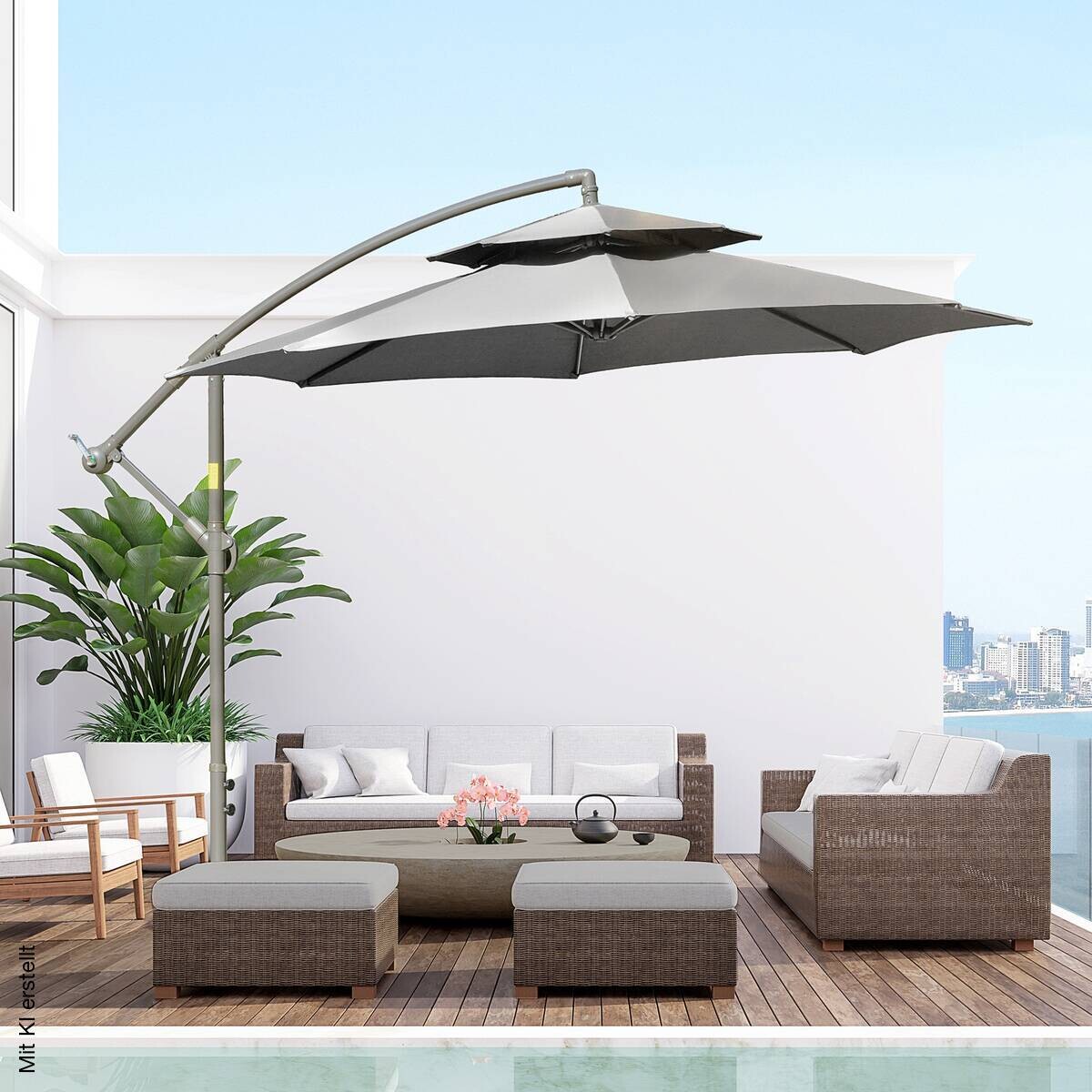 Outsunny Sonnenschirm hellgrau Polyester H/D: ca. 245x267 cm