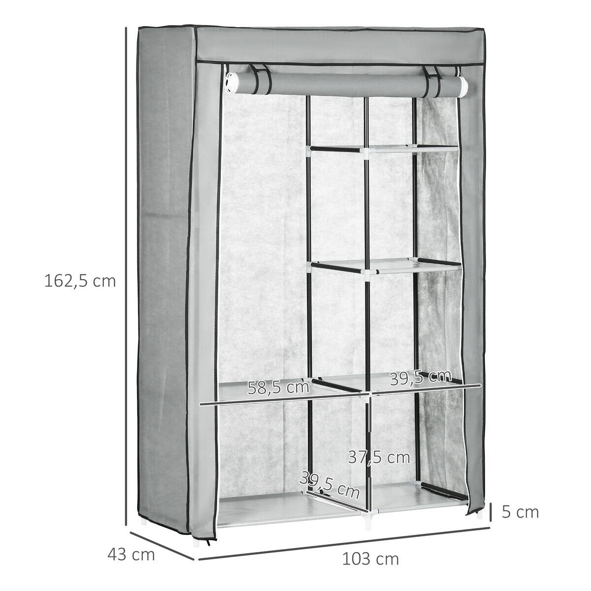 HOMCOM Kleiderschrank grau Polypropylen B/H/L: ca. 43x103x162,5 cm