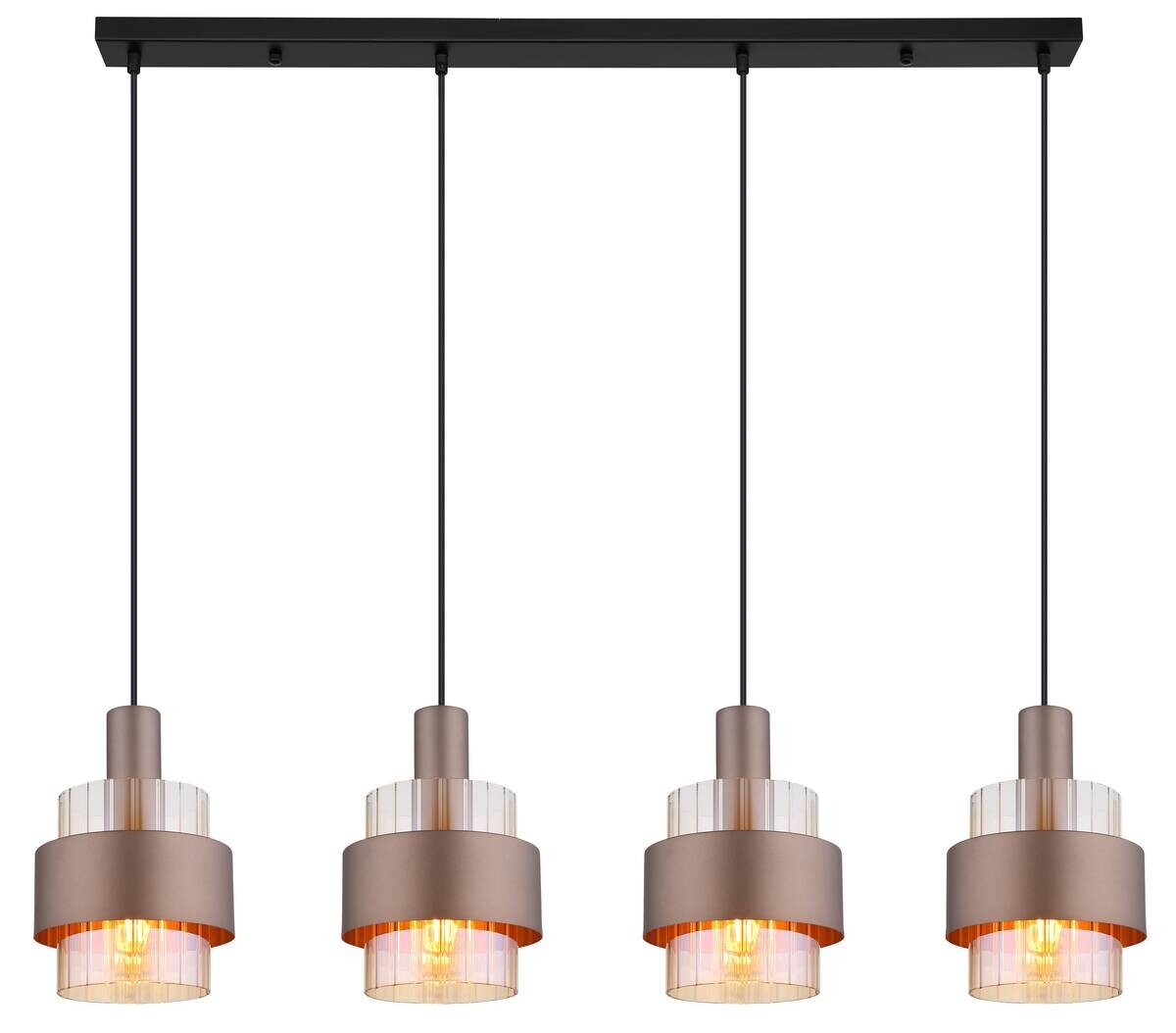 GLOBO Pendelleuchte schwarz amber Metall Glas B/H/L: ca. 18,5x150x110 cm E27 4 Brennstellen