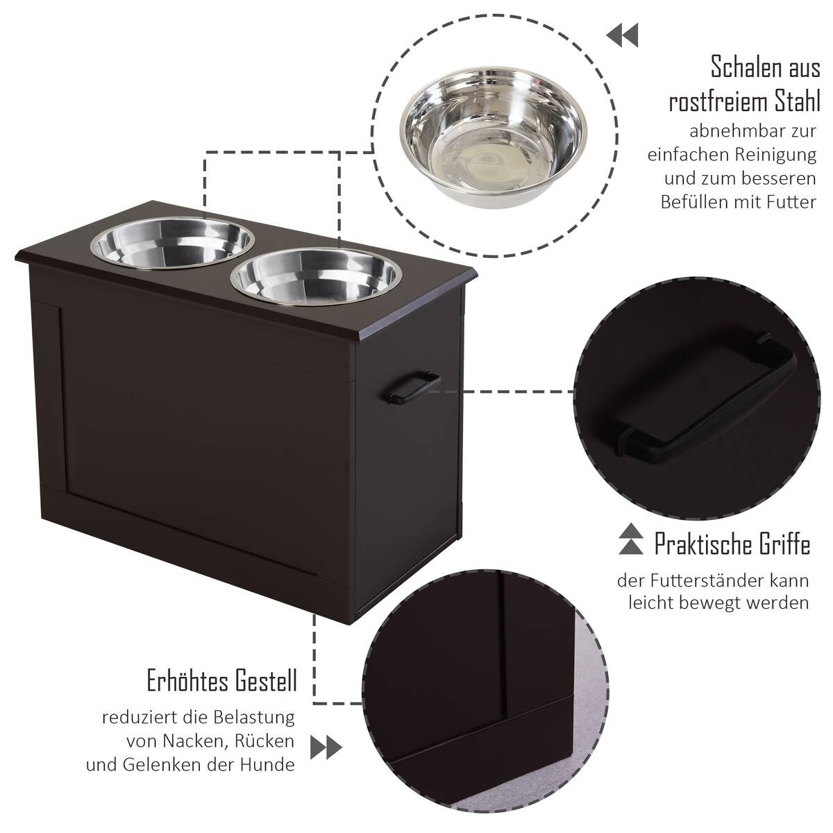 PawHut Futternapf braun MDF B/H/L: ca. 60x41x30 cm