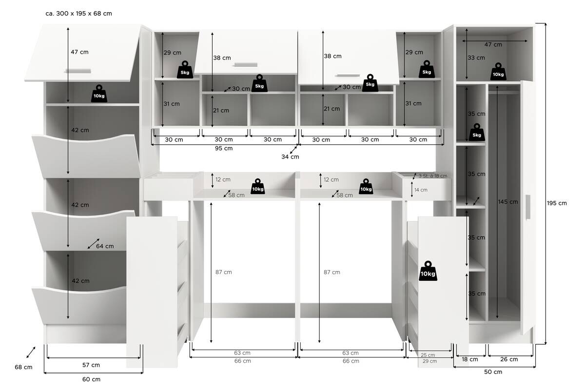 Waschmaschinenumbauschrank Free weiß B/H/T: ca. 306x165x68 cm