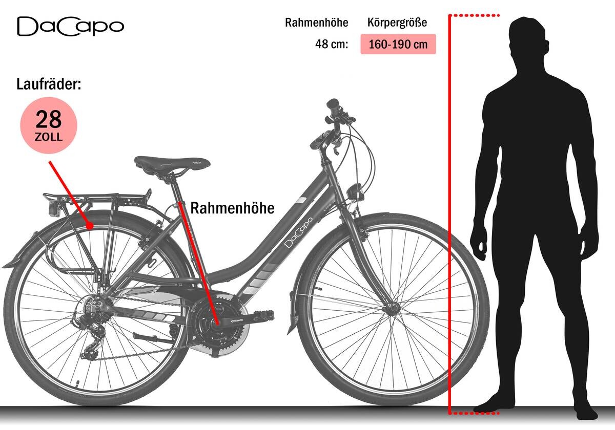 DaCapo Trekking-Bike Ravenna 50 28 Zoll Rahmenhöhe 48 cm 21 Gänge rot rot ca. 28 Zoll