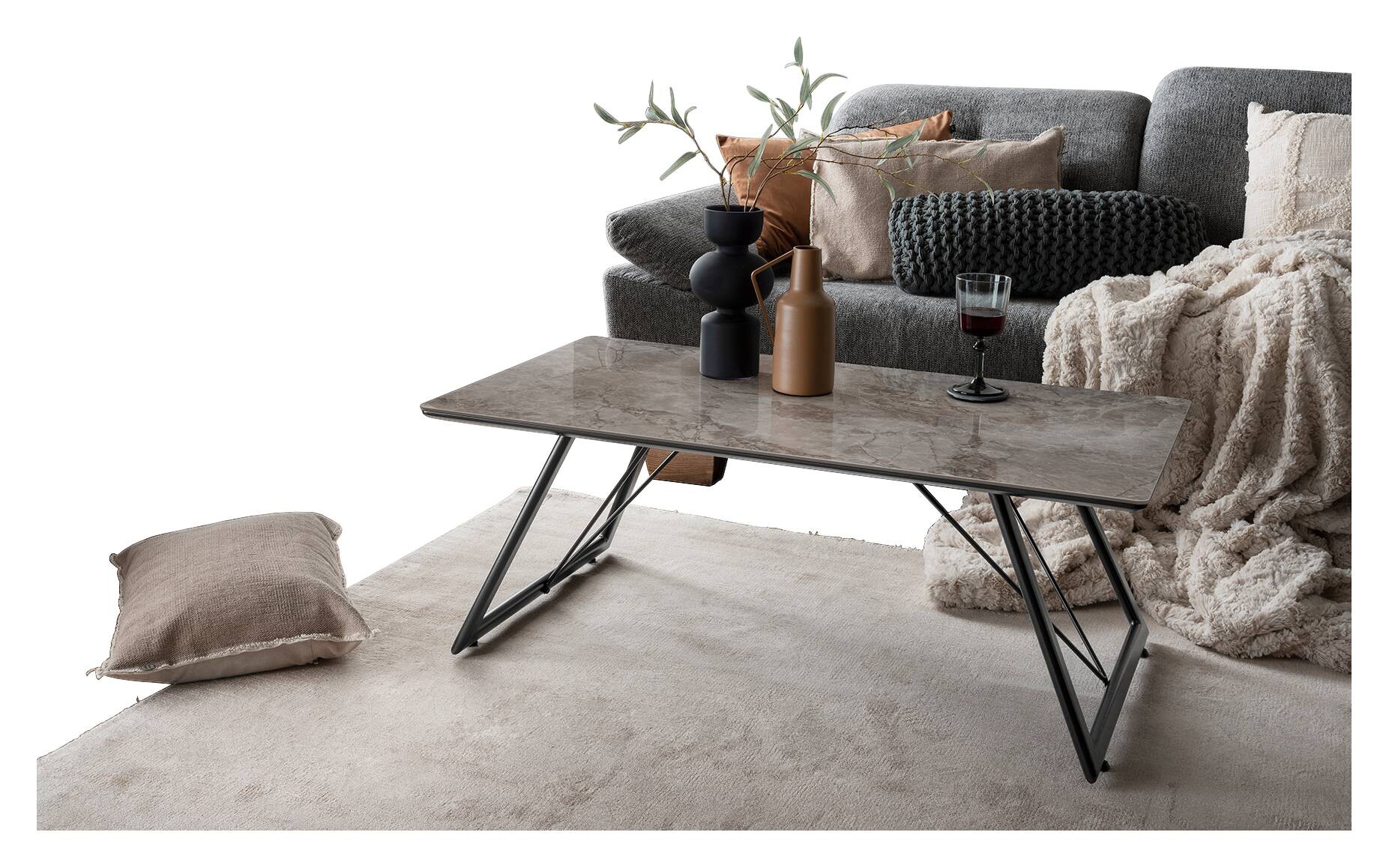 Couchtisch Chloe grau Keramik B/H/T: ca. 110x42x60 cm