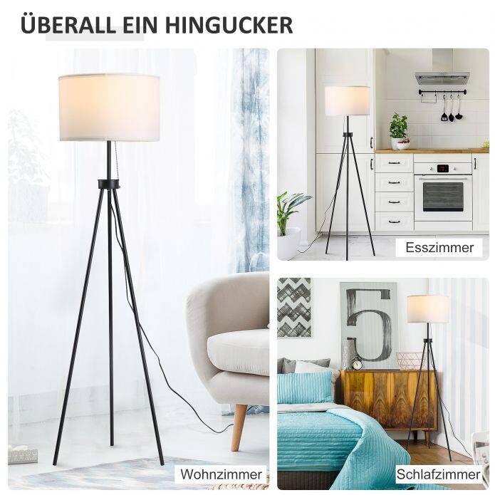 HOMCOM Stehlampe schwarz weiß Metall Polyester-Mischgewebe Stoff B/H/L: ca. 37x152x37 cm E27 1 Brennstellen