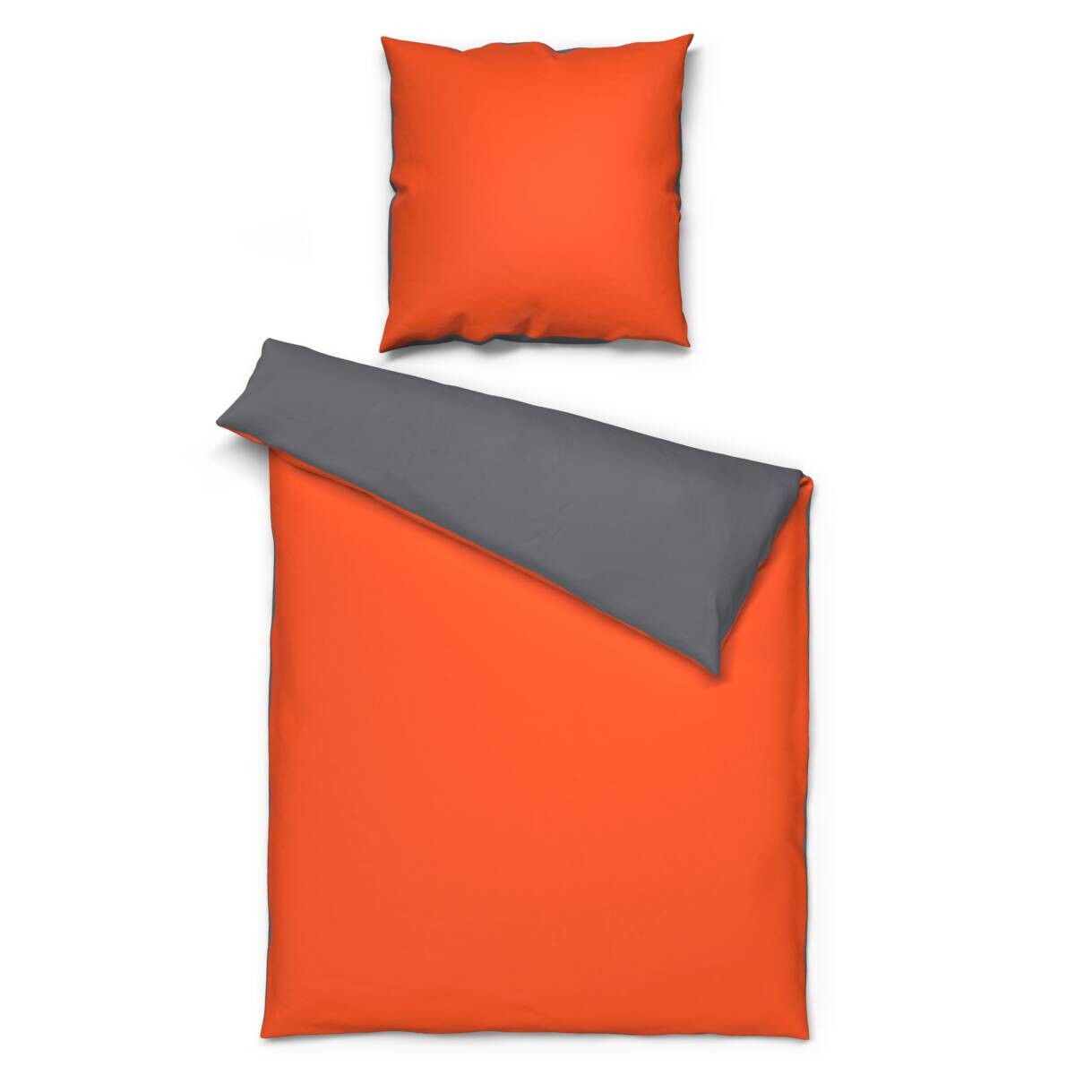 Baumwoll Wende Bettwäsche Renforce grau orange 100% Baumwolle B/L: ca. 135x200 cm