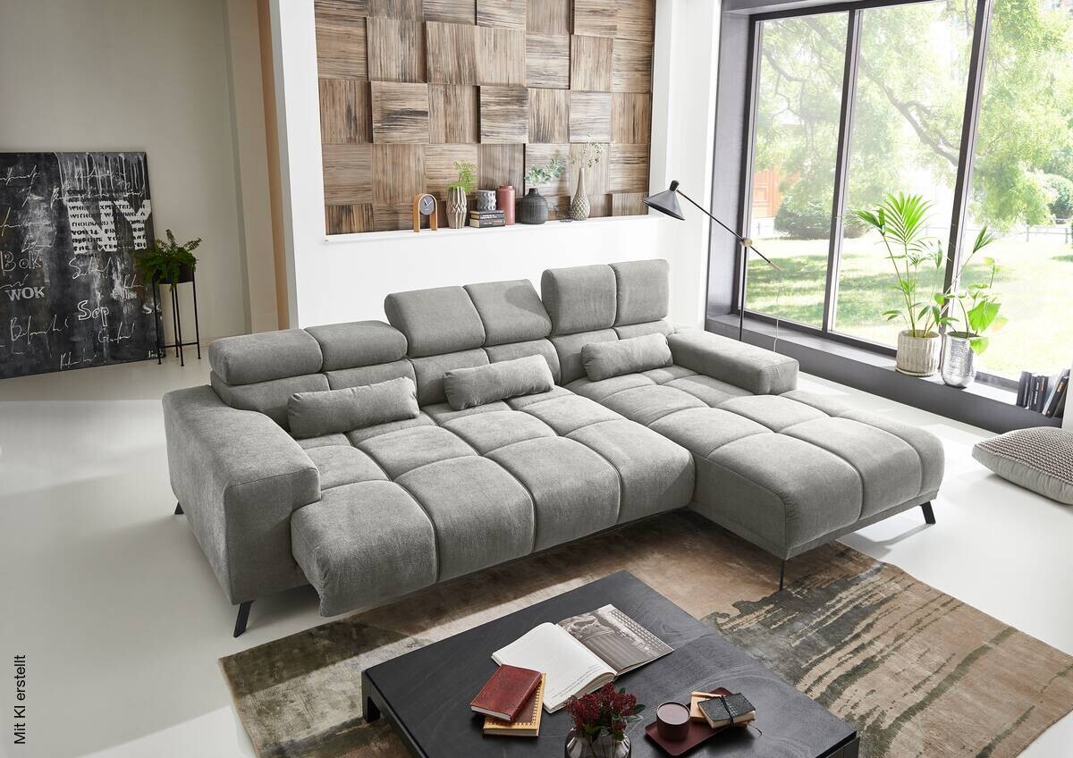 Ecksofa mit elektrischer Sitztiefenverstellung Silbergrau Polyester Nylon B/H/T: ca. 285x99x120 cm