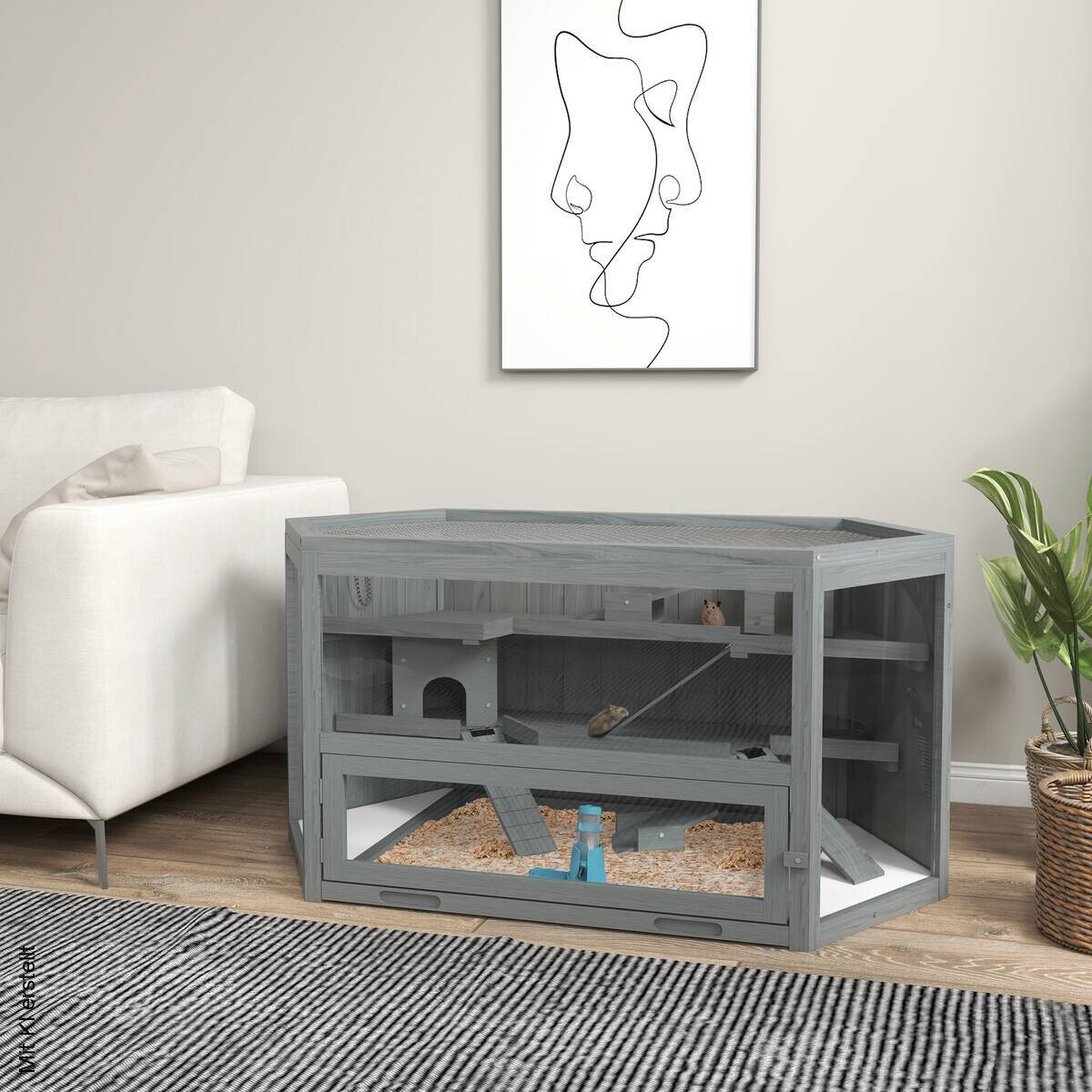 PawHut Hamsterkäfig grau Holz B/H/L: ca. 60x55x115 cm