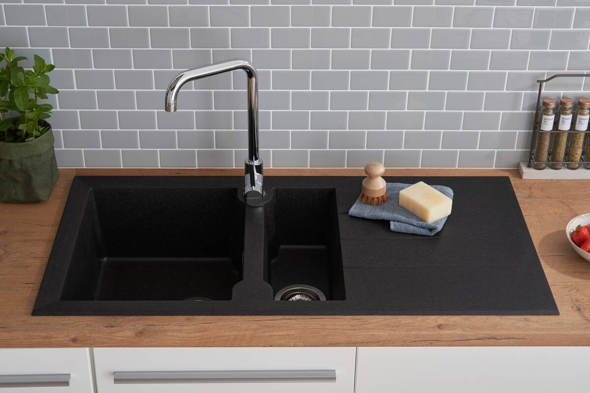 Respekta Einbauspüle Alineo 100 x 50 S schwarz Quarzolite B/H/T: ca. 100x21x50 cm