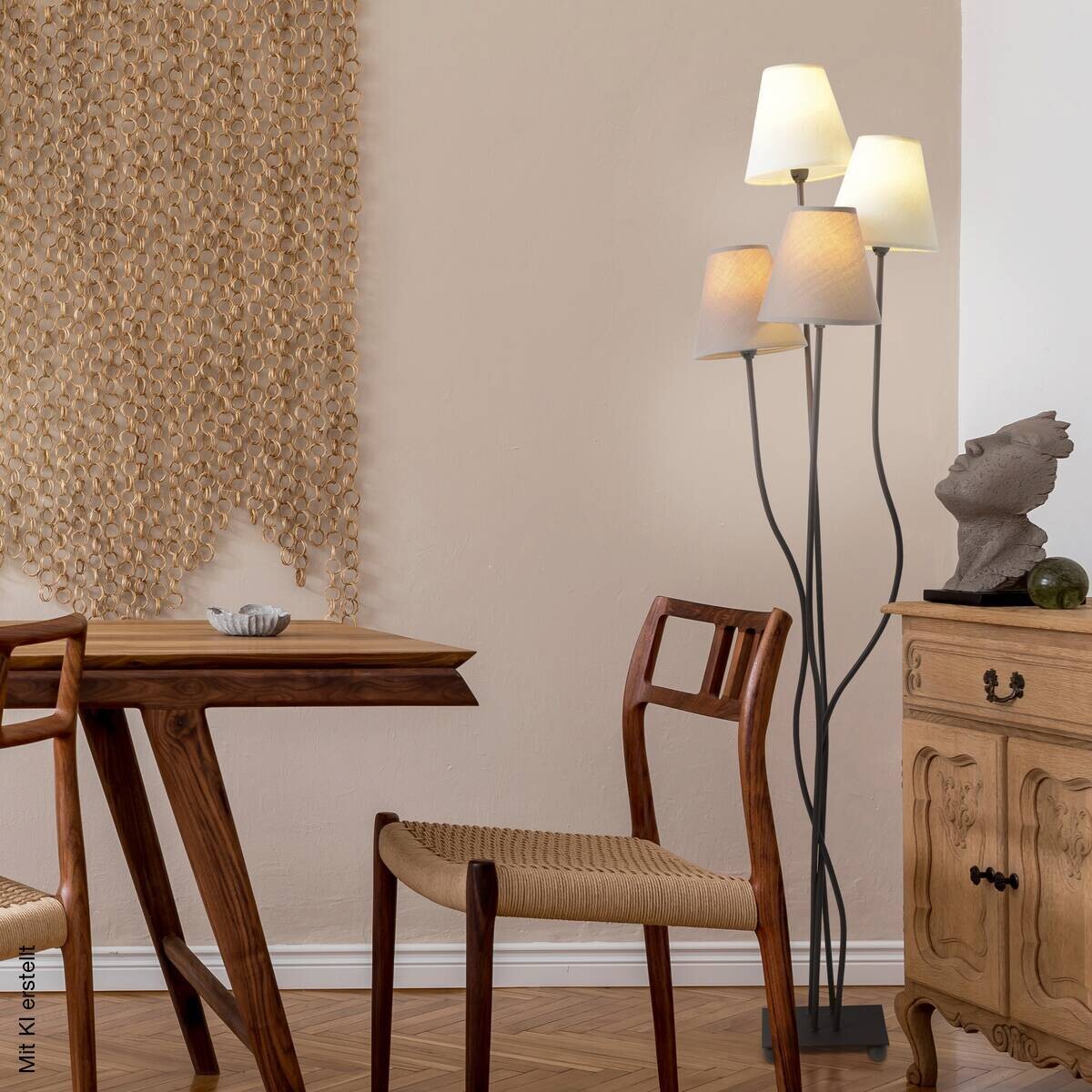Näve Leuchten Stehlampe 2040911 braun Metall Textil B/H/T: ca. 34x138x43 cm 4 Brennstellen