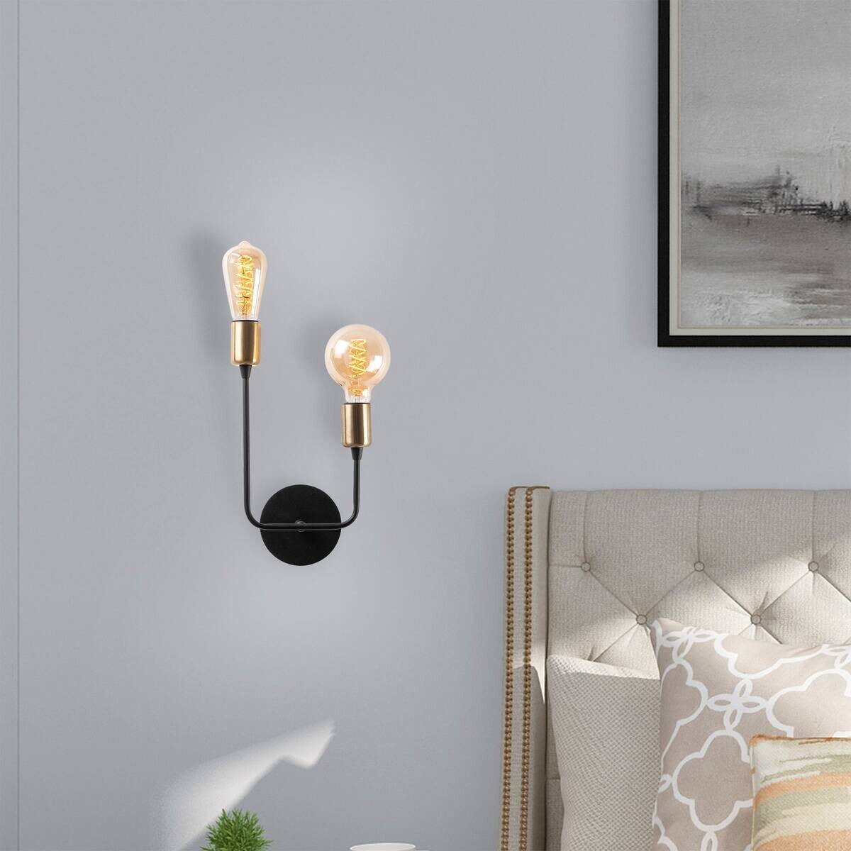 Opviq Wandleuchte schwarz Eisen B/H/L: ca. 16x36x21 cm E27 1 Brennstellen