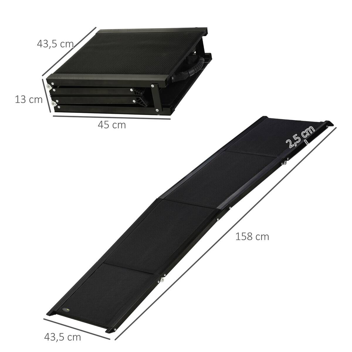 PawHut Klappbare Haustierrampe schwarz Aluminium B/H/L: ca. 43,5x158x2,5 cm