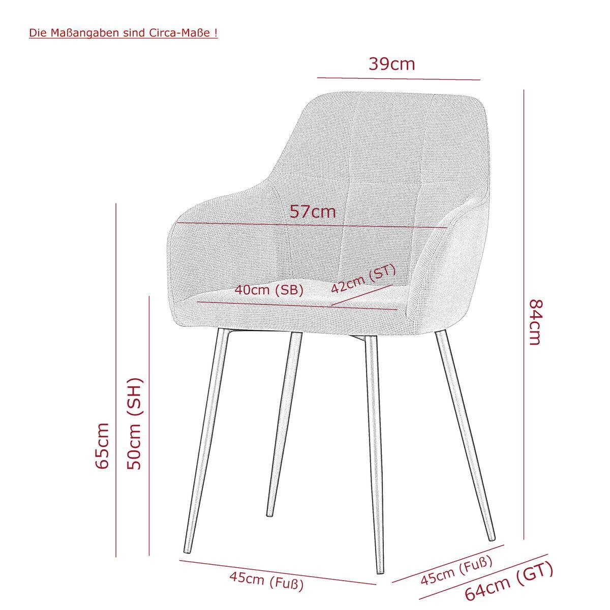 Armlehnstuhl Maria, 2er-Set anthrazit Microfaser Webstoff B/H/T: ca. 55x84x61 cm