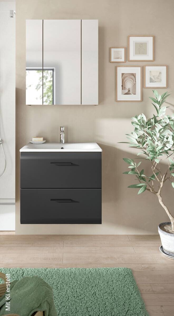 Badezimmer-Set Ice Nox Oak Nachbildung schwarz matt B/H/T: ca. 60x185x46 cm