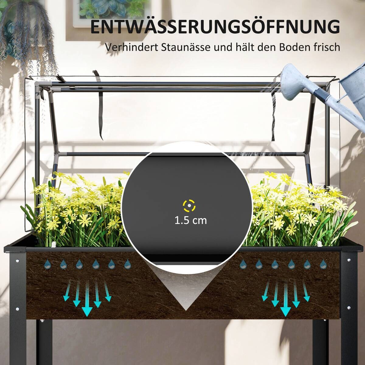 Outsunny Hochbeet schwarz Stahl B/H/T/L: ca. 48x124x48x100 cm