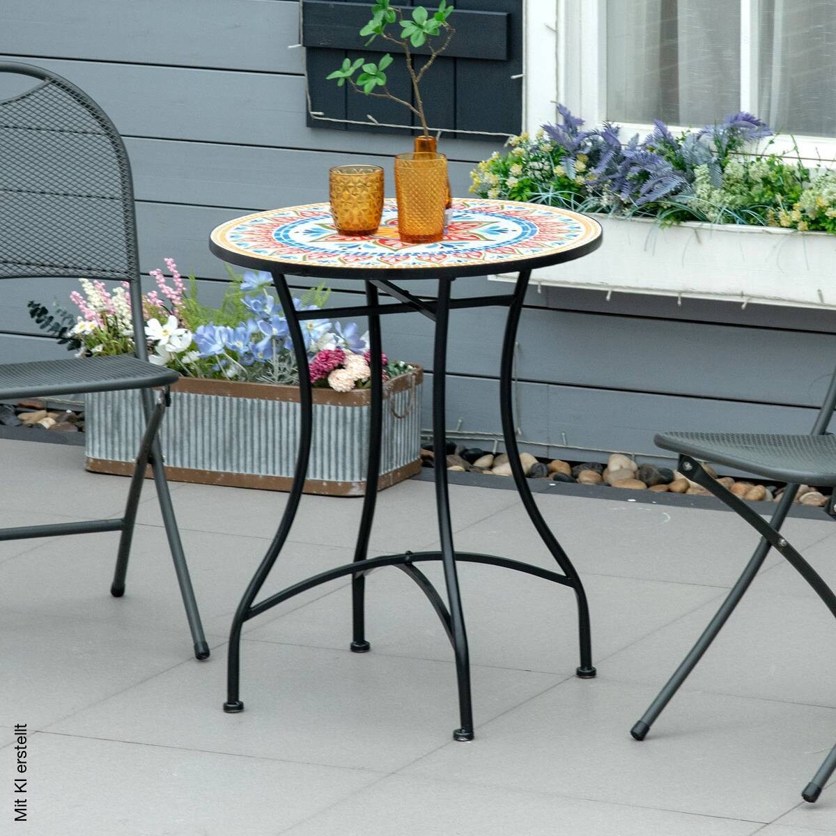 Outsunny Gartentisch bunt Keramik H/D: ca. 71x60 cm