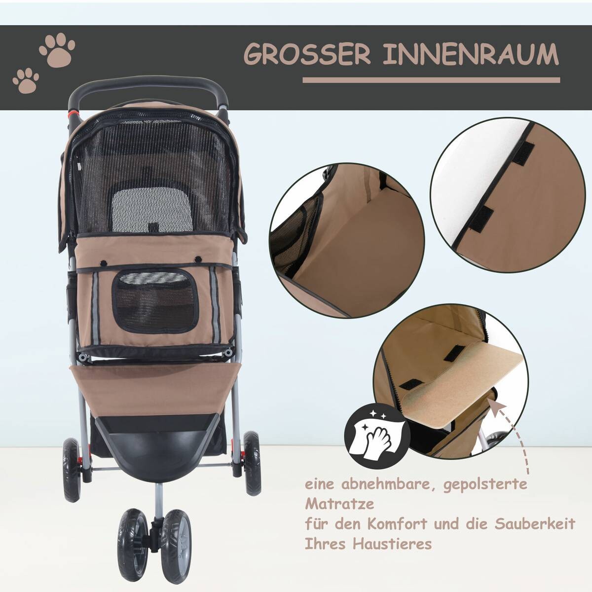 PawHut Hundebuggy kaffee Kunststoff B/H/L: ca. 45x97x75 cm