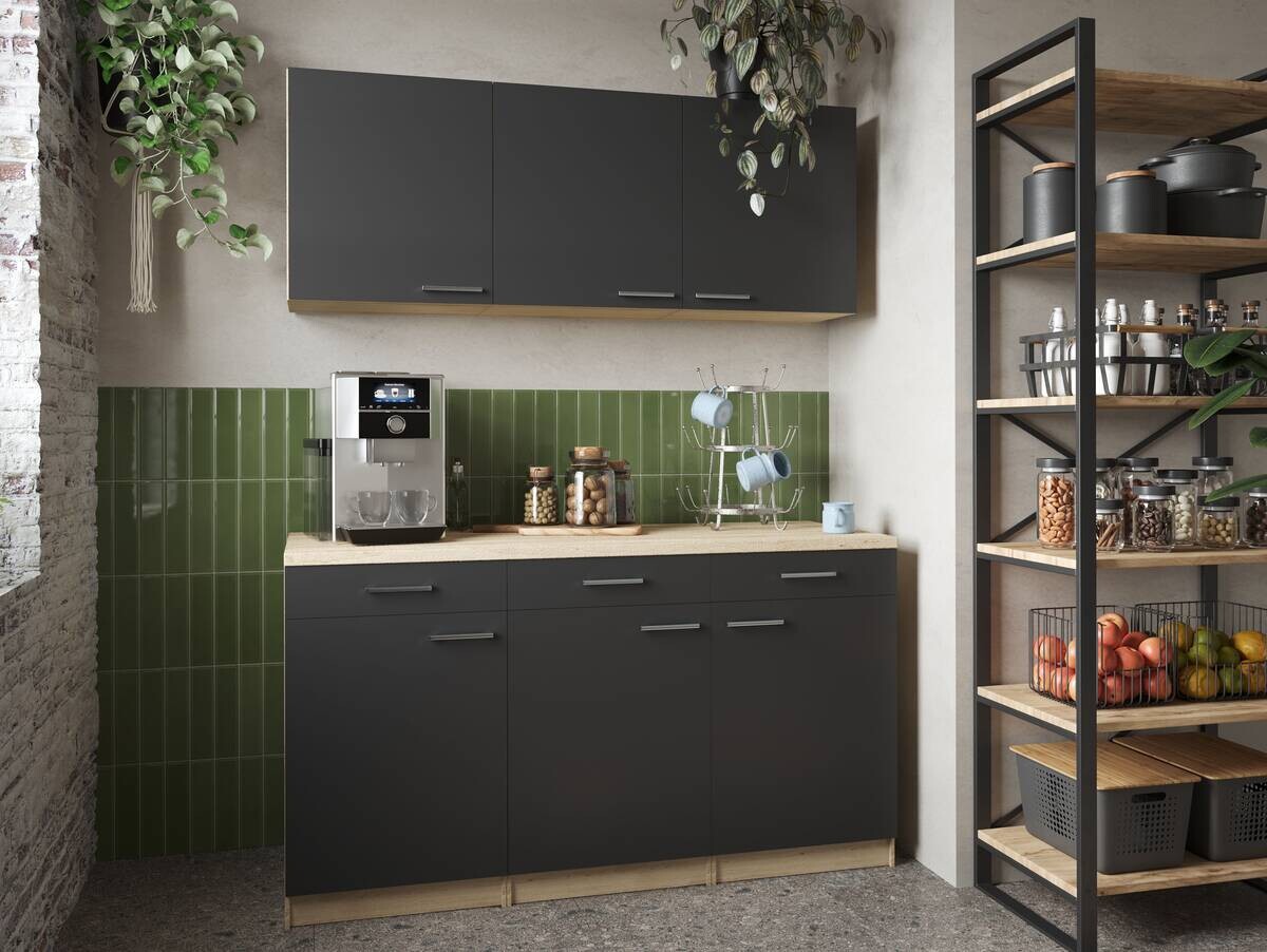 Anbauküchen-Set Merle schwarz B/H/T: ca. 150x200x60 cm