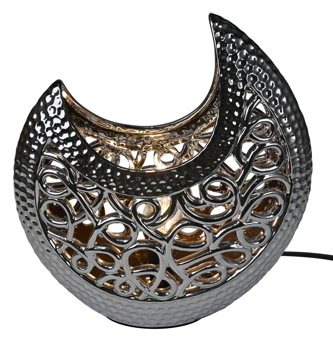 POCOline Keramik_Tischleuchte Adelina silber Keramik B/H/L: ca. 16x36x30 cm E14 1 Brennstellen