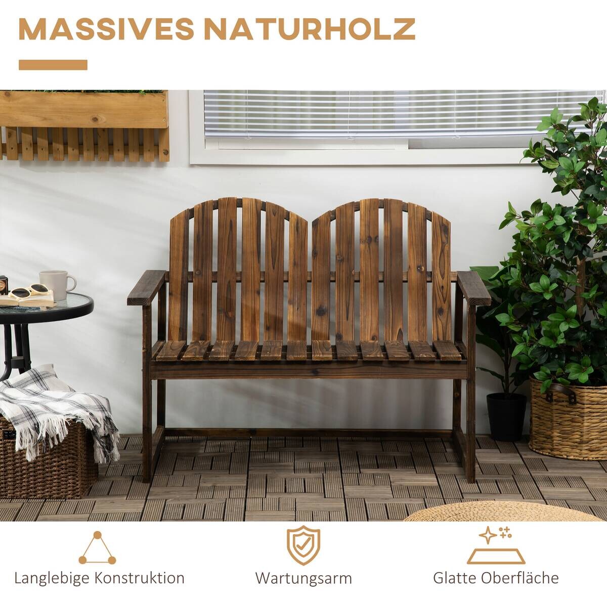 Outsunny Gartenbank grau Holz B/H/L: ca. 63x114x86 cm