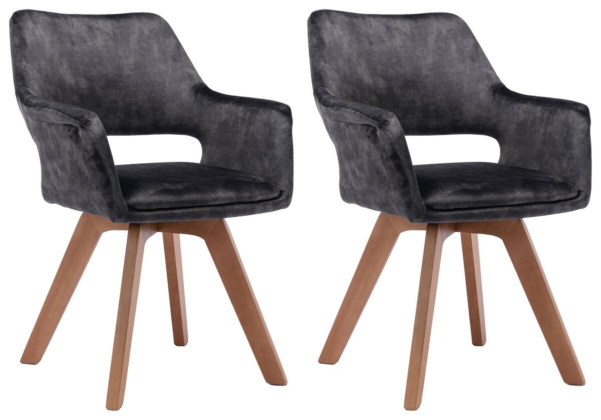 Stuhl KLARA 2er-Set anthrazit Vintage Samt Holz B/H/T: ca. 52x89x63,5 cm