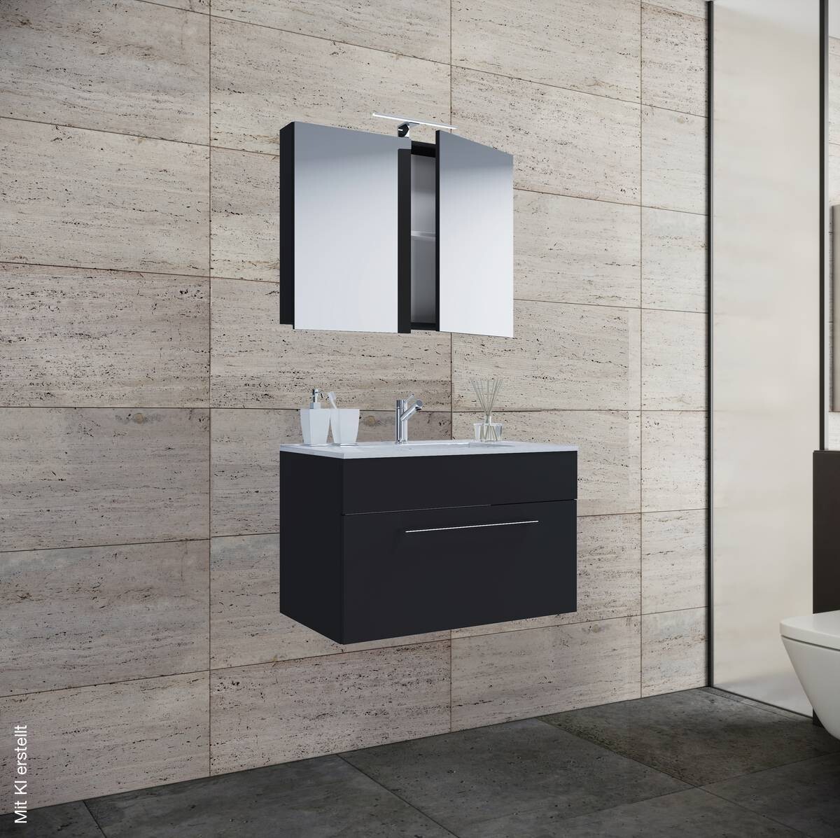 Waschplatz 3tlg-Badinos schwarz B/H/T: ca. 80x50x46 cm