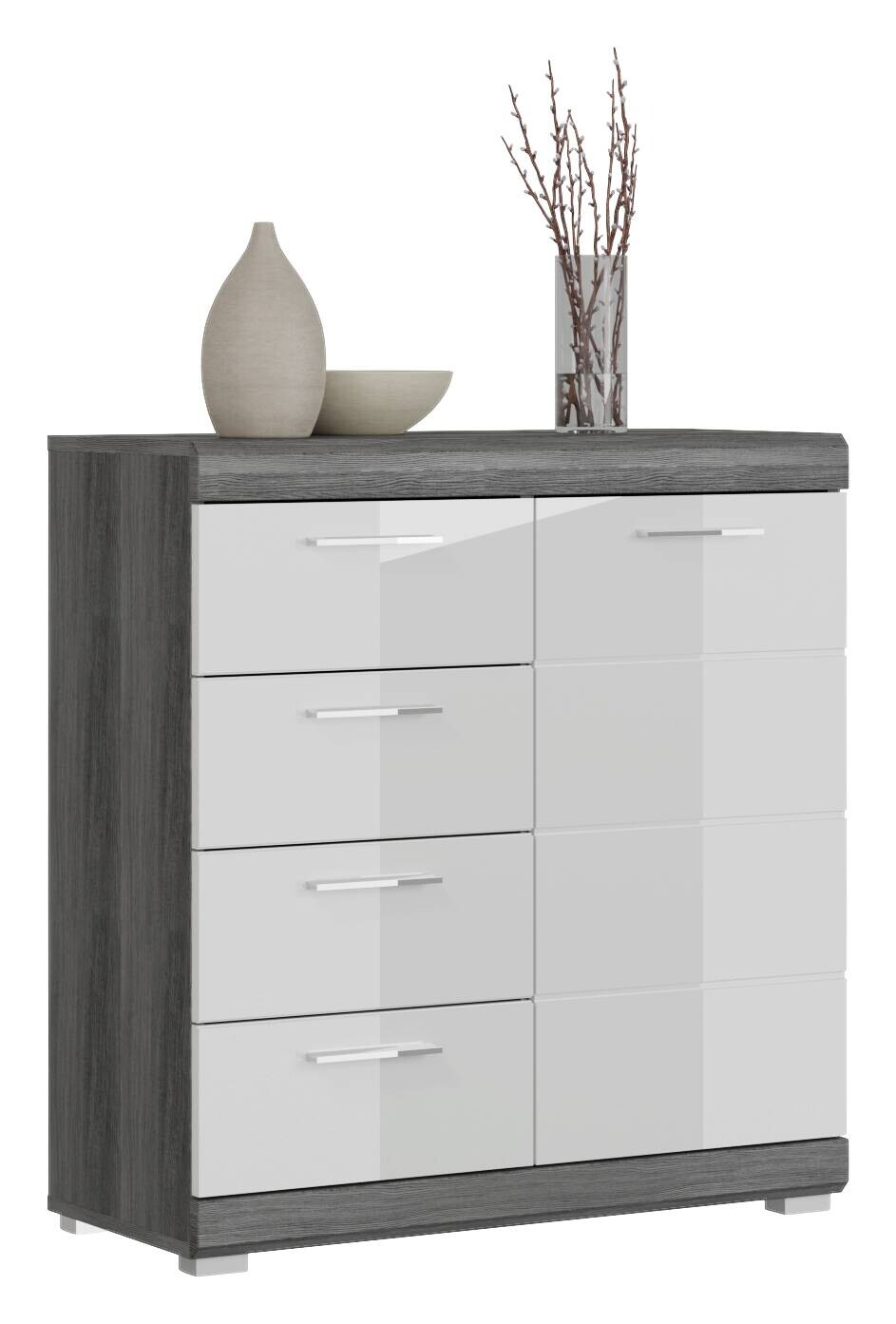 Kommode SCOUT Rauchsilber Nachbildung weiß Hochglanz B/H/T: ca. 80x85x37 cm