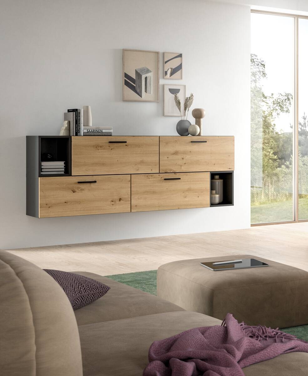 Wohnwand-Set TheOne Eiche Artisan Nachbildung anthrazit B/H/T: ca. 75x32x34 cm