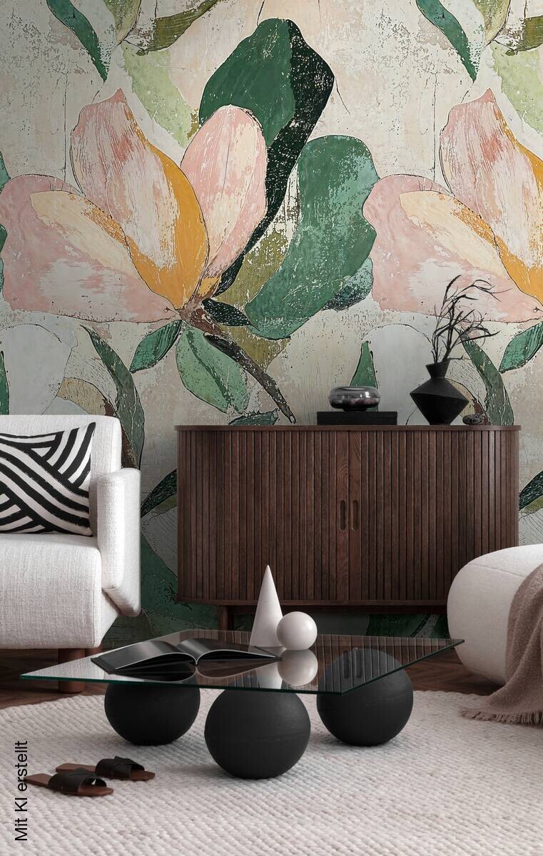 Livingwalls Fototapete Floral grün beige rosa B/L: ca. 280x159 cm