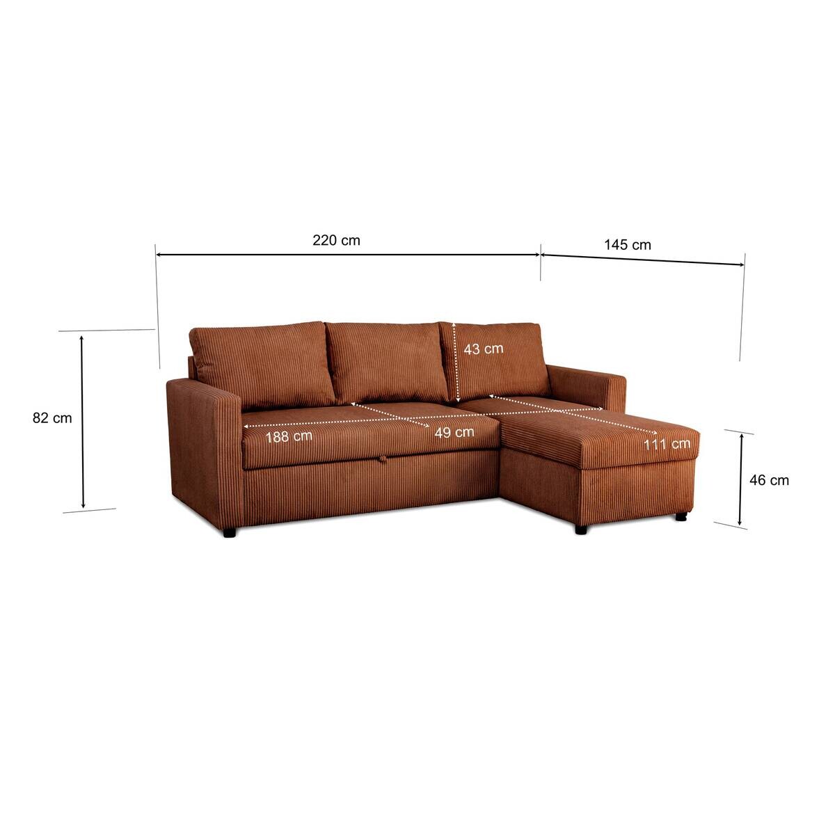 Ecksofa mit Bettfunktion und Bettkasten terracotta Microfaser B/H/T: ca. 215x145x82 cm