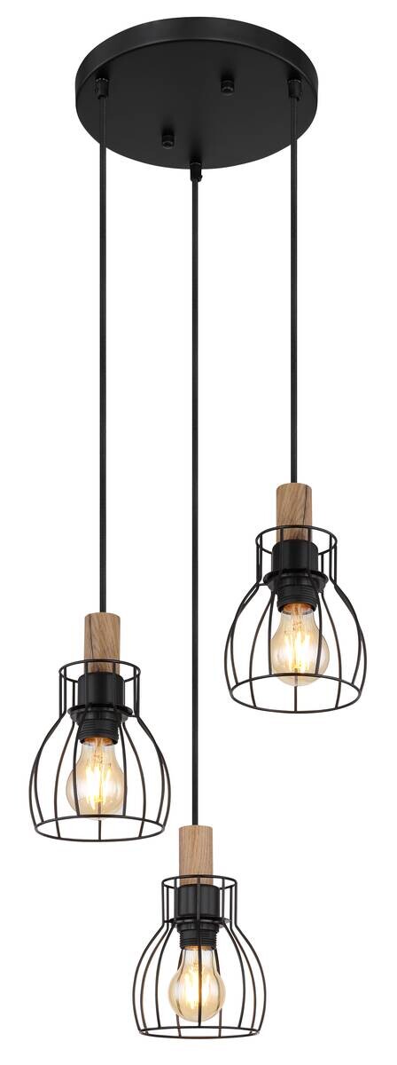 GLOBO Pendelleuchte Mina schwarz Metall H/D: ca. 120x35,5 cm E27 3 Brennstellen