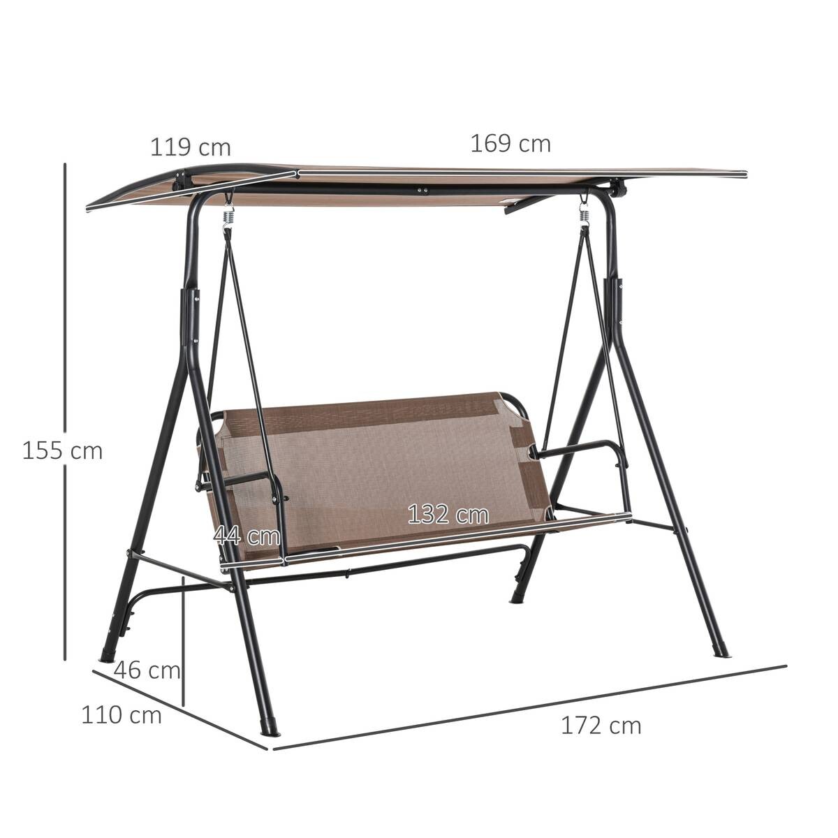 Outsunny Hollywoodschaukel braun Metall B/H/L: ca. 110x155x172 cm