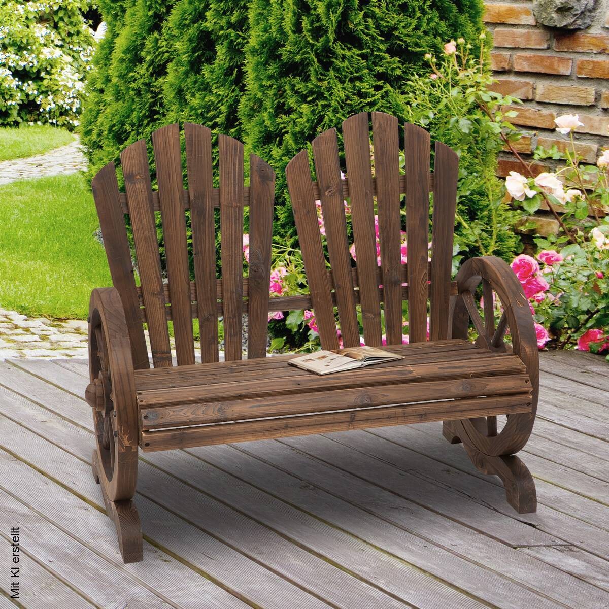 Outsunny Gartenbank dunkelbraun Holz B/H/T: ca. 108x95x66 cm