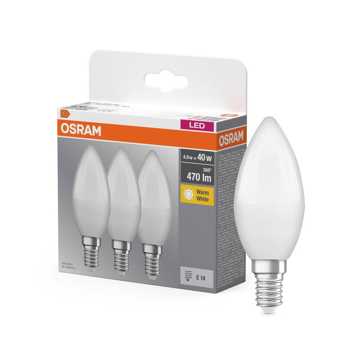 OSRAM LED-Leuchtmittel Minikerzenlampe BASE Classic B AC56448 3er Pack E14
