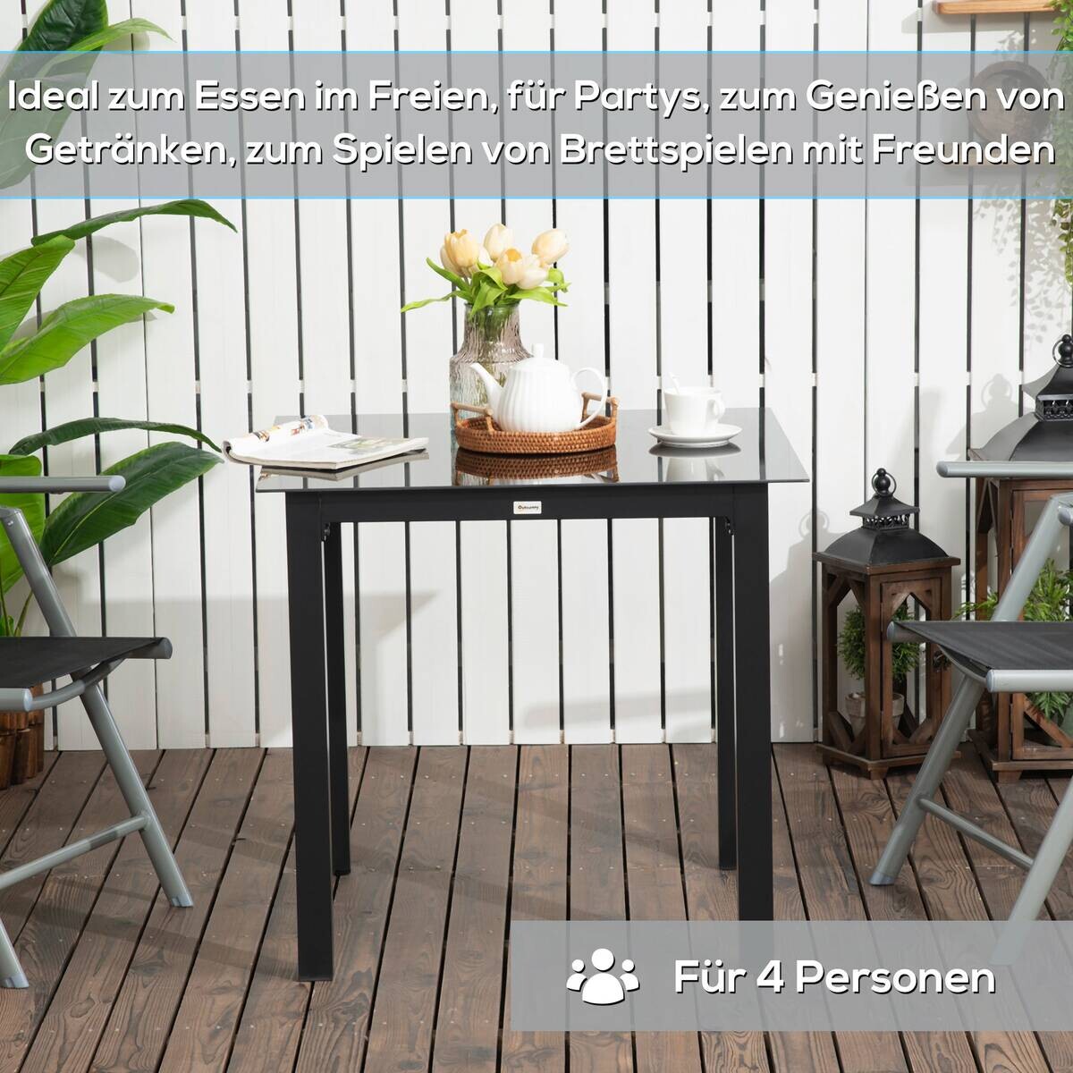 Outsunny Gartentisch schwarz Aluminium B/H/L: ca. 80x80x74 cm