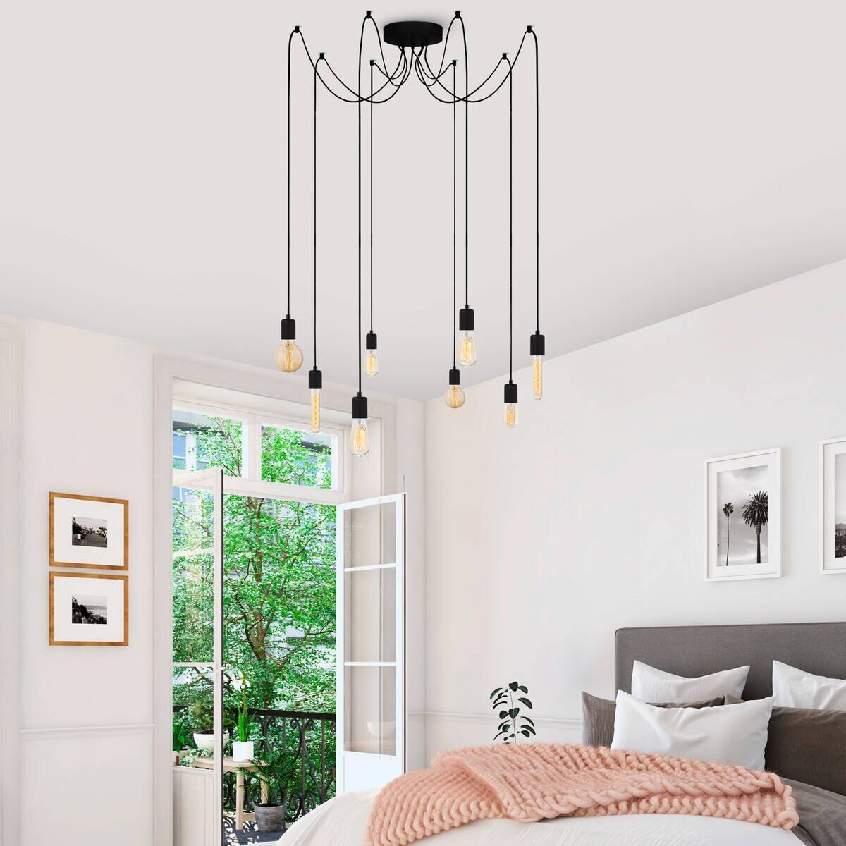 Opviq Pendelleuchte Kabluni schwarz Metall B/H/T/L/D: ca. 156x102x156x156x156 cm E27 8 Brennstellen