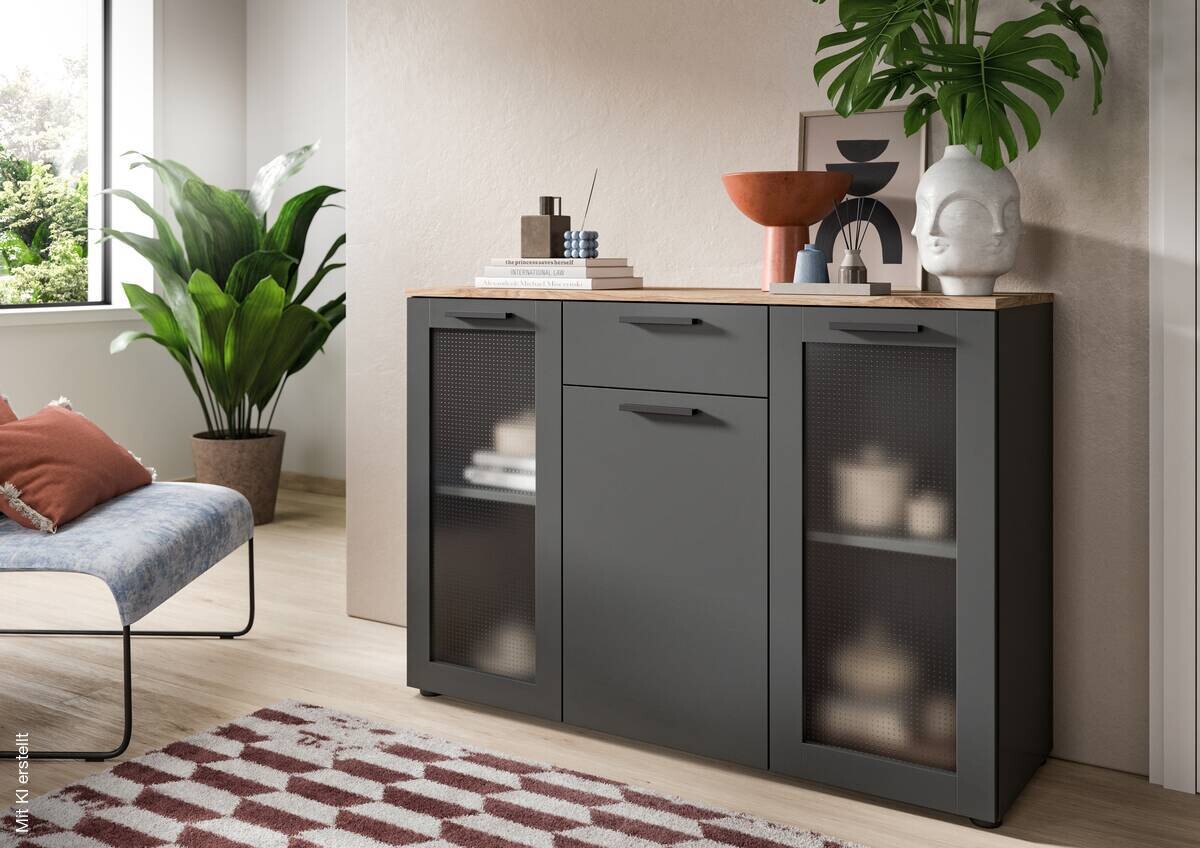 Sideboard Niklas anthrazit Eiche Nox Oak Nachbildung B/H/T: ca. 120x84x35 cm