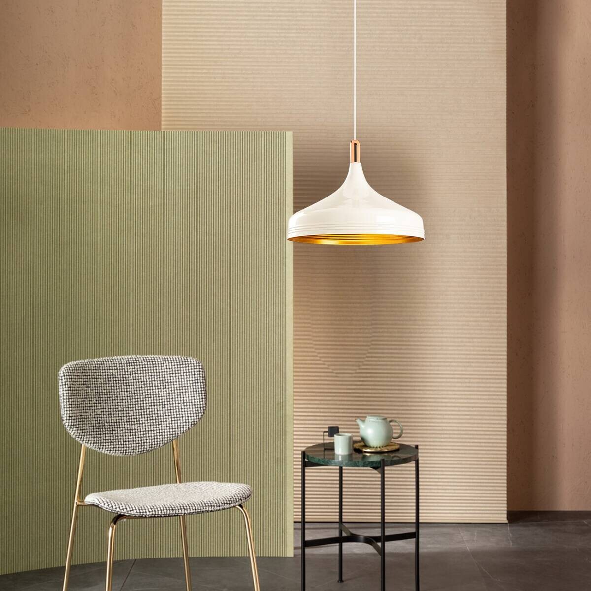 Opviq Pendelleuchte Saglam Kupfer gold weiß Metall B/H/T/L/D: ca. 36x124x36x36x36 cm E27 1 Brennstellen